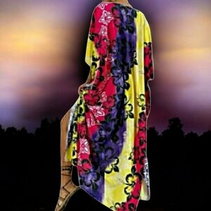 Kaftan Maxi Dress Tropical Hibiscous Floral Swim Cover Up 🌺 NEW